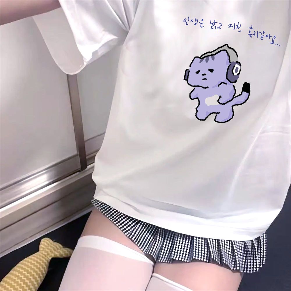 Kaus Gambar Cetak Teks Lucu 'L - Lifestyle In Korean ulasan dan harga